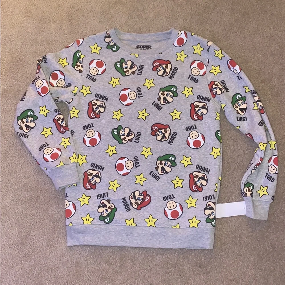 Nintendo Super Mario Printed Fleece Crewneck Sweatshirt